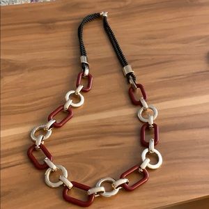 Burgundy and Gold long statement necklace